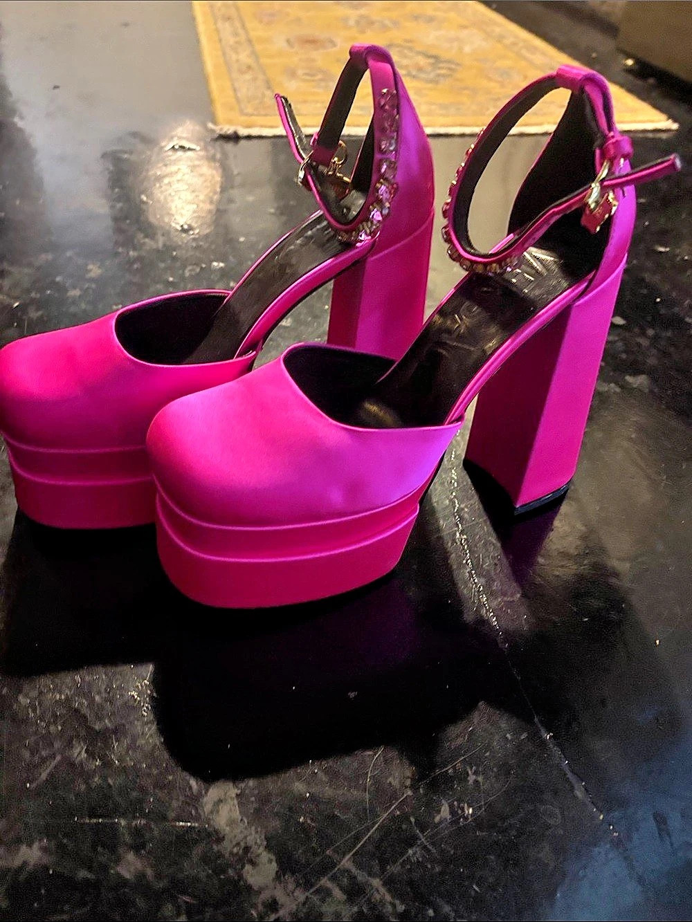 Versace Medusa Aevitas Satin Platform Pumps Pink